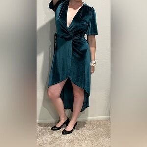 Lulus Small Velvet High Low Teal Wrap Dress